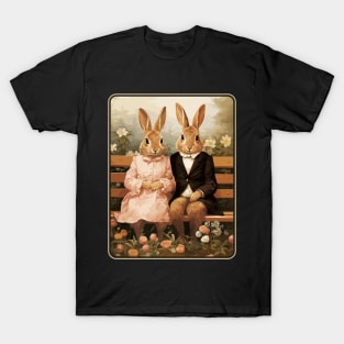 Rabbit Couple On Park Bench Bunny Lovers T-Shirt